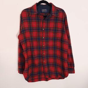 Vintage Pendleton Wool Plaid Shirt Red Tartan Button-Up Lined Size L USA 80s
